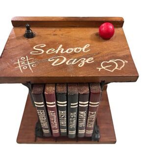 Vintage 1970’s  Cast Iron School Desk Wood Coaster Set of 6 - School Daze Enesco